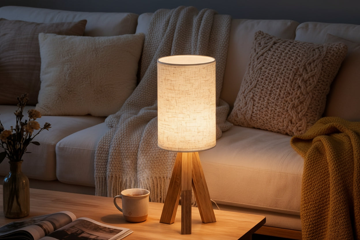 Lampe de Table Design en Bois – Lumière d’Ambiance Élégante